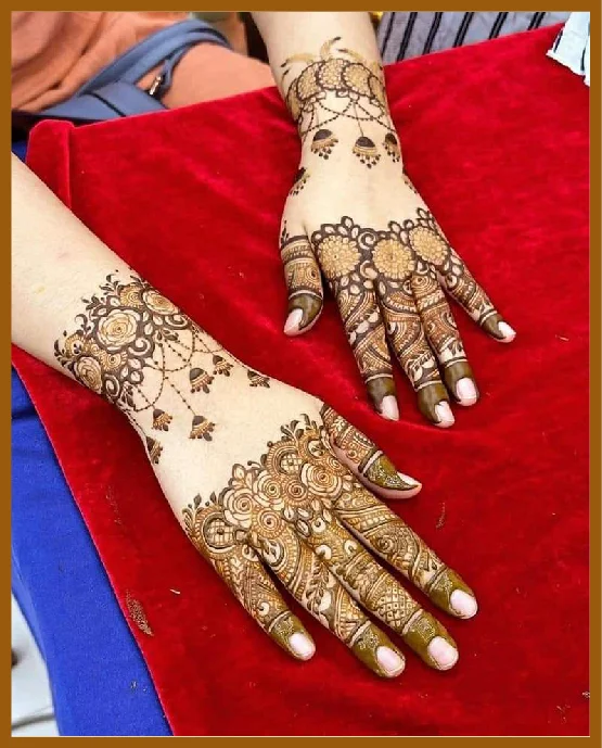 Flower Geometric Pattern In Modern Back Hand Mehndi Design